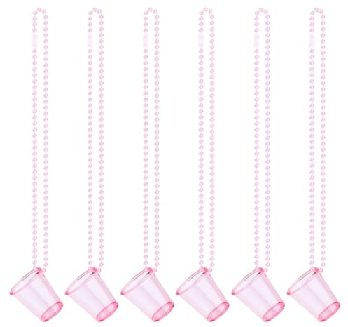 Bekecidi 6 Pcs Shot Glasses with Necklaces, Hen Party Mini Plastic Cups with Necklace on Beaded Reusable Cute Cups for Bachelorette Decorations Theme Party Supplies (Pink)