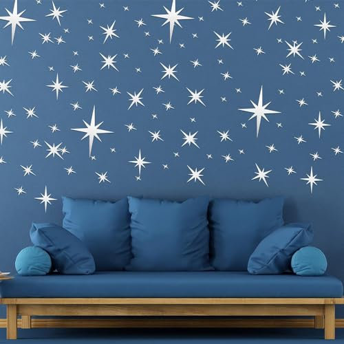 SSyang 82 Stück Acryl Stern Spiegel Wandaufkleber, 3D Abnehmbarer Acrylspiegel DIY Kunst wasserdichte Fliesen Möbel Aufkleber Innenwanddekoration, für Zuhause Wohnzimmer Schlafzimmer Dekor (Silber)