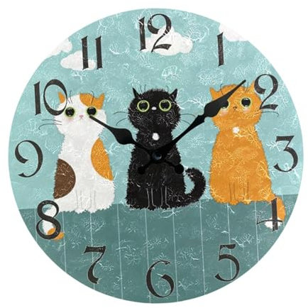 Sharplace Lustige Katzen-Wanduhr, geräuschlose Wanduhr, leise, dekorative Wanduhr, Schlafzimmeruhr für den Innenbereich, Schlafzimmer, Wohnzimmer, Küche, Dekor, Stil c