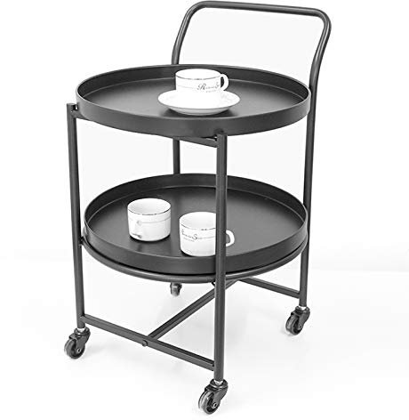 BTZHY Wagen Barwagen für zu Hause, Servierwagen für Getränke und Speisen, Sideboard, 2-stufiger Friseurwagen auf Rädern, Barwagen für Zuhause, Wohnen – Größe: 63 x 40 x 40 cm (schwarz)