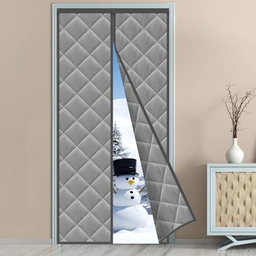 Tenda Porta Inverno Termica Magnetica - 95 x 210 CM - GRIGIO - Termica Isolante Freddo Chiusura Automatica a Calamite, Superiore Aumentato a 3,8 cm, Per Balcone Soggiorno Cantina Cucina