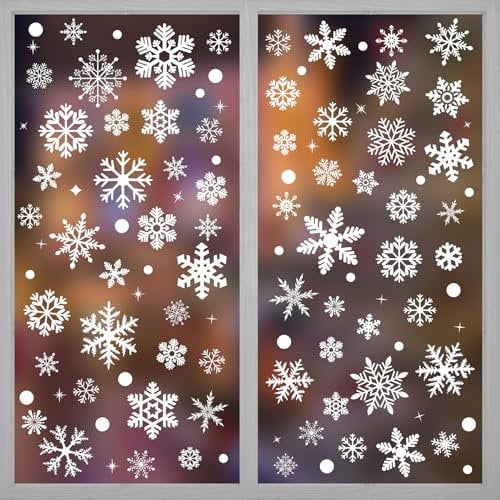 RICEDUO 223 Stück Fensterbilder Weihnachten Selbstklebend, Wiederverwendbare Weiße schneeflocken Fensteraufkleber Weihnachtsfenster Dekoration, Fenstersticker Weihnachten Für Weihnachtsdeko Innen