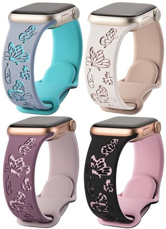 Fullmosa 4 Pezzi Cinturino Sport Compatibile con Apple Watch Cinturino 44mm 45mm 46mm 42mm Donna, Farfalla Cinturini Silicone di Ricambio per Apple Watch Series 10 9 8 7 6 5 4 3 2 1 SE