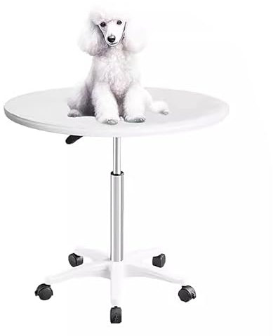 Drehbar Hundefriseur Tisch Trimmstein für Hunde Hebbar 59-80cm, Tischplatte Aus Holz und Gestell Aus Edelstahl für Hunde und Katzen mit Gummimatte(White)