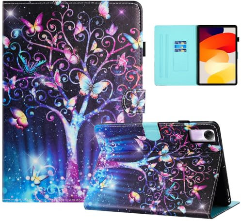 Auslbin Colorida de PU Funda Xiaomi Redmi Pad SE 11 Pulgadas, Colorida y con Movimiento, Diseño Hermoso, Funda Abatible con Soporte, Árbol de Las Mariposas