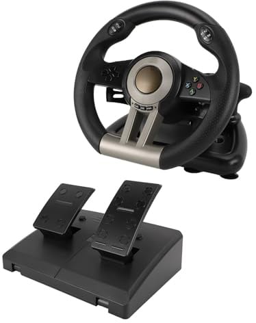 Jectse PC-Rennrad, 180° Drehbares PC-Gaming-Rennlenkrad mit Anti-Rutsch-Pedalen, USB-Autosimulations-Rennrad mit Dual-Vibration-Force-Feedback-Gassperre