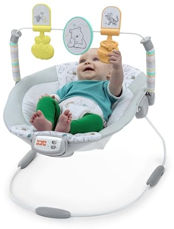 Bright Starts, Sdraietta Vibrante Disney Baby Winnie The Pooh Uini-il-Puh, con Melodie Calmanti e Giochi Interattivi, Unisex, 0-6 Mesi, Sedia Ergonomica e Rimovibile, Facile da Pulire