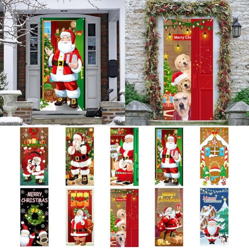Decoración navideña para puerta delantera, diseño de Forros de Puertas Navideños, cubierta de puerta de Papá Noel, cubiertas de puerta de Navidad para puerta delantera, pancarta de fondo de Papá Noel