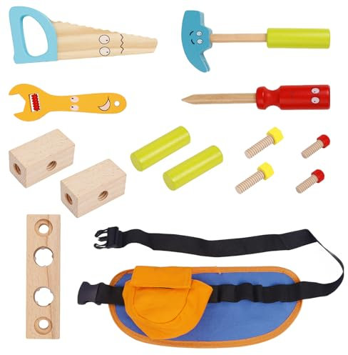 Andux Kids Tool Belt Set Pretend Play Belt für Werkzeuge Werkzeuge BAU Rolle Spielen Set WXGJB-01 ABC-A003