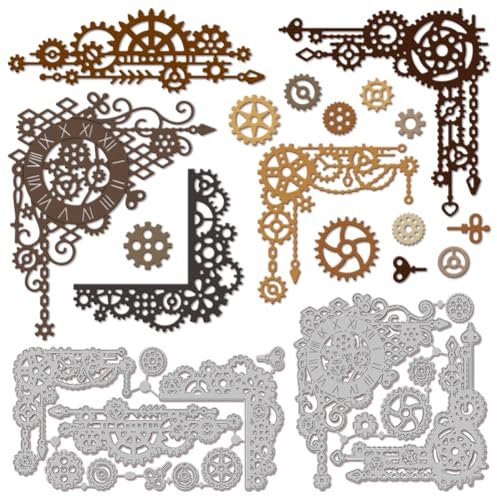 GLOBLELAND Steampunk Rahmen Stanzformen Für Heimwerker Scrapbooking Metallrahmen Eckstanzformen Zahnrad Stanzungen Für Kartengestaltung Prägung Fotoalbum Basteldekor
