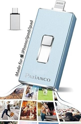 Patianco Apple MFi Certified 512GB iPhone Photo Stick, USB Flash Drive, Lightning Connector, iPhone/iPad/Computer Compatible, Picture Keeper, Portable - RBlue