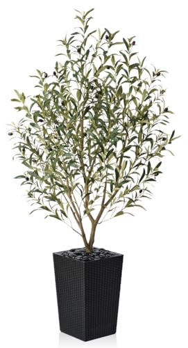 VeriNatural Planta Artificial Olivo Decorativo 150cm Grande-Plantas Artificiales con Maceta Nero y Cantos Rodados-Árbol Artificial Interior y Exterior Resistente a Rayos UV para Hogar,Balcón,VN133