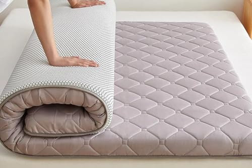 Japanische Futon-Matratze, Boden-Schlafmatte, faltbare Matratze, Tatami-Matte, tragbare Isomatte für Camping-Schlafsaal (grau, 90 x 190 cm)