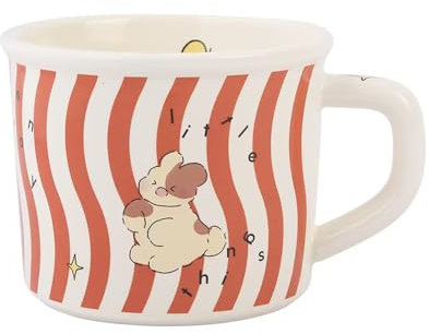 TREEWOO Tasse à café en céramique avec motif de lapin - 380 ml - Rayures rouges et blanches - Joli motif de dessin animé
