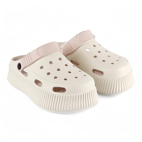 CHILLIFE Zuecos de Plataforma de Mujer, Calzado de Playa, Piscina, Jardín y Ducha, Sandalias de Verano – Fabricado en Portugal (Crema, Sistema Tallas Calzado EU, Adulto, Números, Mediano, 36)