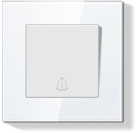 BSEEDLIFE Interruptor de Timbre Empotrado,Pulsador con Marco de cristal,Moderno Pulsador Para Casa y Apartamento,Fácil Instalación (Terminales de Resorte),86 * 86mm Blanco