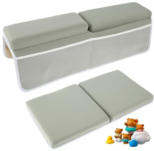 Ghshanog 2Pcs Baby Bath Kneeler and Elbow Rest Pad Set,Bath Kneeling Pad Baby with 4 Organizer Pockets,Comfortable Foam Bath Kneeling Pad, Non-Slip Bath Tub Elbow Cushion for Toddler Kids (Grey)