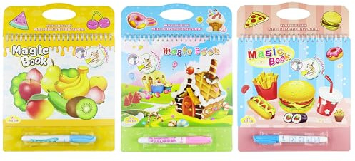 SLshiBo 3 pezzi libro da colorare ad acqua, libro da colorare con penna ad acqua, libro da colorare con effetto colorato e magia, per bambini 3, 4, 5, 6 anni