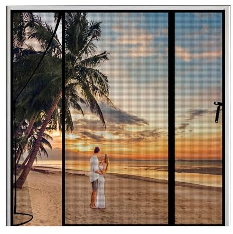 Magnet Fliegengitter Balkontür,Schwarz 295x300cm(WxH) Doppeltür Verstärkt Magnetischer Insektenschutztür Fliegenvorhang für Kellertür Terrassentür Moskitonetz Klettverschluss-Installation