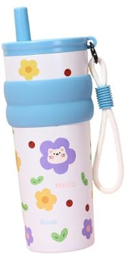 Pitycbo Cartoon-Themed Kids Drinking Bottle 680ml with Handle for Hiking Trips, Blue