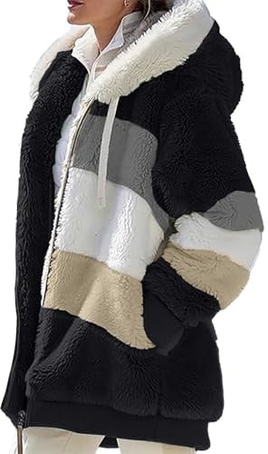 Cocila Womens 2025 Winter Fuzzy Fleece Jacket Patchwork Cardigan Coats Outerwear With Blouson Hiver Solde Veste Femme Jean Veste Blanche Femme ImperméAble Capuche Impermeable RandonnéE Homme