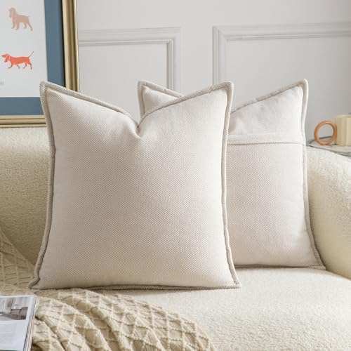 Madizz 2er Set Chenille Dekorativ Beige Kissenbezüge Weiche neutrale Wurfkissen für Sofa Boho Akzent Zierkissenbezüge für Schlafzimmer Wohnzimmer Modernes Zuhause Dekor 50x50 cm