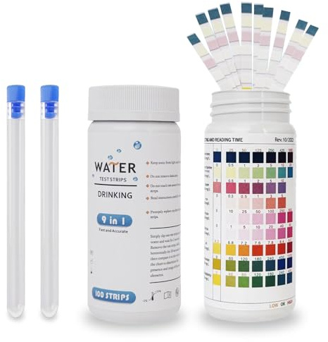 200 Stück 9 in 1 Aquarium Teststreifen Aquarium Wassertest Aquarium für Aquariu-m Zubehör zur Messung von PH Wasserhärte Chlor Nitrit Nitrat Gesamtalkalität Karbonat mit 2 Reagenzglas