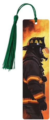 5 Pieces Wooden Bookmark for Men Women Firefighter Fireman Flame Book Markers Unique Handmade Book Marks with Tassel Pendant Craft Wood Bookmark for Teachers Birthday Gift