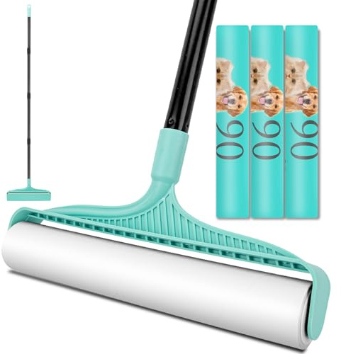 KeFanta großer Fusselroller für Tierhaare, Klebrige Rollen für Boden Tierhaarentferner, 30 cm extra breit, Langer Griff 134cm, großer Tierhaarentferner für Teppiche, Sofas, Kleidung & Auto