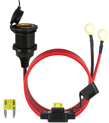 Cigarette Socket Waterproof Marine Grade High Power Car Cigarette Lighter Socket 12V/24V DC Cigarette Lighter Socket with Eyelet Terminals Direct Battery Type 1 M 2.5mm² Cable 20A for Vehicle Tractor
