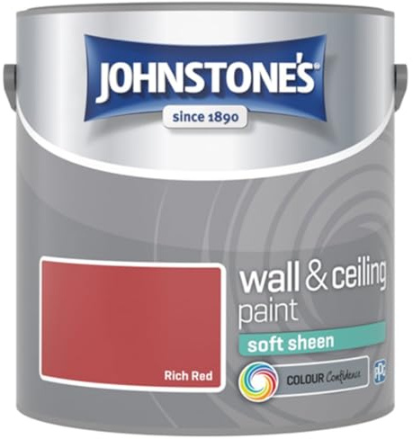 Rich Red Johnstone’s Wall & Ceiling Soft Sheen Paint 2.5L – Subtle Sheen Finish, Durable & Washable, Quick Dry, Low Odour Interior Paint for Walls & Ceilings
