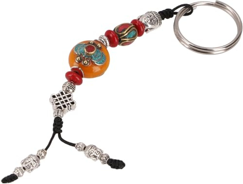 GURU SHOP Ethno Tibet Schlüsselanhänger, tibetischer Taschenanhänger | Traditionelles Design, handgefertigt in Nepal, Unisex, einzigartiger Talisman, kunstvolle Perlen, individuelles Accessoire.