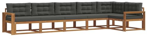 vidaXL Outdoor-Sofagarnitur mit Kissen 6 pcs Natur und Anthrazit, Garten Lounge Möbel, modernes Outdoor Sofa, langlebiges Patio Sectional Sofa, Akazien entspannendes Set für Komfort im Hinterhof