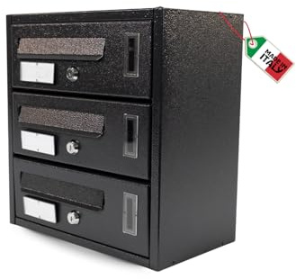 MOHOME Cassetta Postale Esterno Condominiale Antracite Componibile Modulare Orizzontale Ferro Pesante 3 Scompartimenti Dimensioni 30 x 17 x 32 cm Apertura Frontale Interno Doppia Chiave Sicurezza