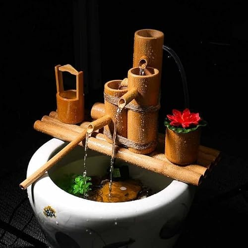Dalumian Kit de Fuente de bambú, Fuente de Agua escalonada de sobremesa para Interiores con Bomba, Fuente de meditación Tipo Cascada para Interiores y Exteriores (Tanque no Incluido)(L:30CM)