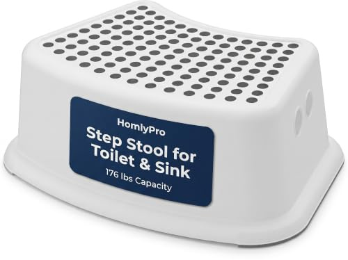 HomlyPro Toddler Step Stool for Toilet & Sink, Grey, 176 lbs Capacity, Non-Slip Bathroom Foot Stool for Kids, Sturdy Plastic Potty Training Booster Step with Anti-Skid Surface