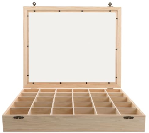 RUNROTOO Caja de Colección de Minerales de Madera Tapa Transparente, Organizador 30 Compartimentos para Muestras de Rocas y Cristales, Adecuado para Entusiastas de Geología