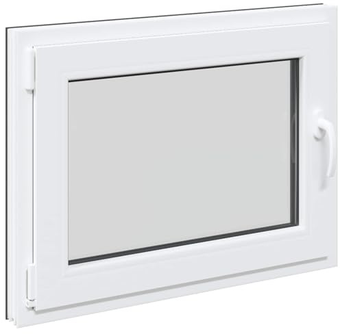 Finestra per cantina Risor, antracite, 80 x 70 cm, in PVC e vetro, inclinabile, con protezione termica, isolamento acustico e ventilazione, ideale per cantina e interni