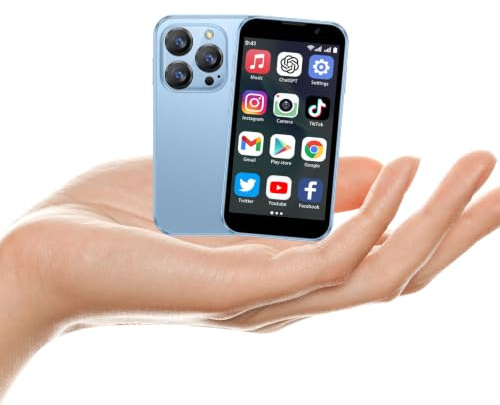 Mini Smartphone 3,0 Pollici Touchscreen HD, Telefono Cellulare Sbloccato Android con Riconoscimento Facciale, WiFi e GPRS – Leggero e Sottile per Bambini e Studenti, Telefono di Riserva Blu