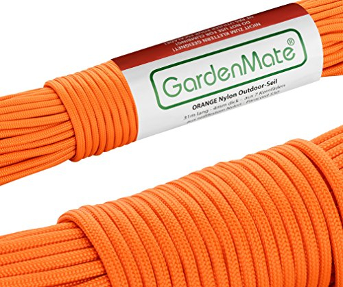 GardenMate Paracord 550 Professionelles Nylon Outdoor-Seil Orange 31m lang 4mm dick - Kernmantel-Seil aus 7 Kernfäden aus reißfestem Nylon