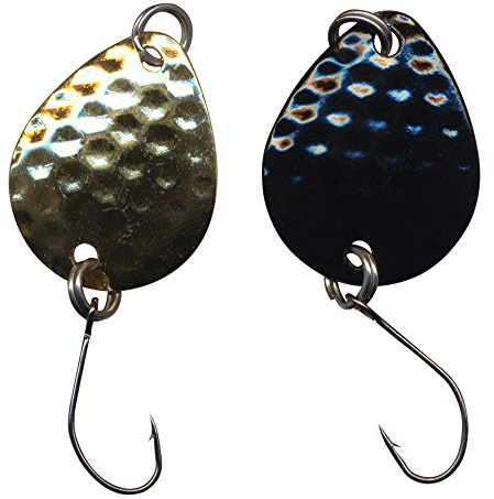 FTM Bilg Spoon - 2 Plättchen 1,7g Forellenblinker zum Spinnfischen auf Forellen & Barsche, Blinker zum Forellenangeln, Spoonblinker, Farbe:goldfarben/schwarz