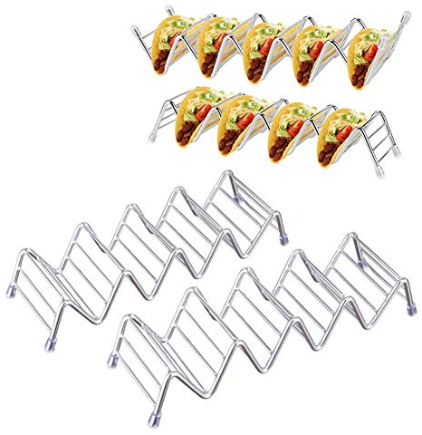 Soporte para Taco de Acero Inoxidable, Soporte para Taco con Capacidad para 2 o 3 moldes Duros o Blandos, Bandeja para camión Taco, Apto para Hornear 2 Pack