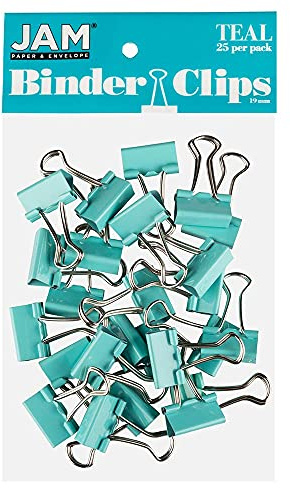 JAM PAPER Colorful Binder Clips - Small - 3/4 Inch (19 mm) - Teal Binderclips - 25/Pack
