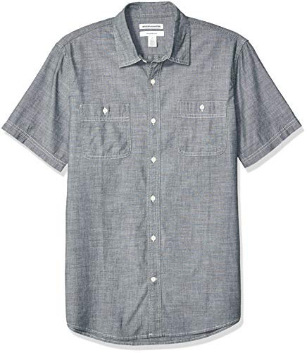 Amazon Essentials Men's Regular-Fit Short-Sleeve Poplin Shirt, Grey, M