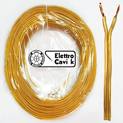 ELETTRO CAVI K - CAVO ELETTRICO PIATTINA BIPOLARE COSTA STRETTA 2x0,50 mm² COLOR ORO LAMPADARI BAJOUR 2 POLI IN RAME PROFESSIONALE MADE IN ITALY 10 METRI