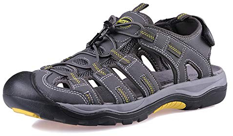 GRITION Sandales de Sport pour Hommes, Été Marche Casual Sandales de Trekking à Bout Fermé, Respirantes Antidérapantes Légères Séchage Rapide Réglables Chaussures Plates 43-Gris