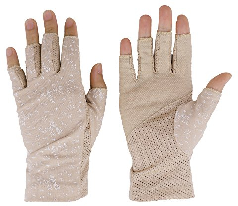 JIAHG Damen Sommer Halbfinger Handschuhe Baumwolle Fahrradhandschuhe Kurz Spitzenhandschuhe Anti-Rutsch, Einheitsgröße, Khaki