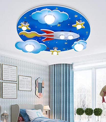 DOCJX Deckenleuchte Kinderlampe LED Deckenleuchte E27x3, E14x2 inklusive Glühlampe/Rakete Deckenlampe Kinderzimmer Strahler Junge Mädchen Schlafzimmer Deckenbeleuchtung(mit Fernbedienung)