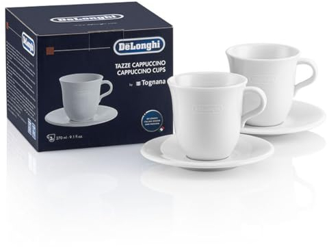 Delonghi 2x tazze cappuccino 270ml Tognana porcellana ceramica bianca + piattini