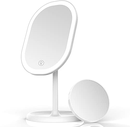 Aidodo Schminkspiegel, Tischspiegel Rasierspiegel Schminkspiegel Beleuchtet mit Dimmbarer Helligkeit LED Licht, Mit 5X Vergrößern Spiegel, 180° Faltbarer Tischspiegel, Freund